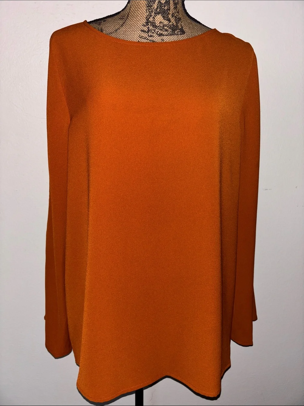 Michael Kors Burnt Orange open Long Sleeve Boatneck Blouse